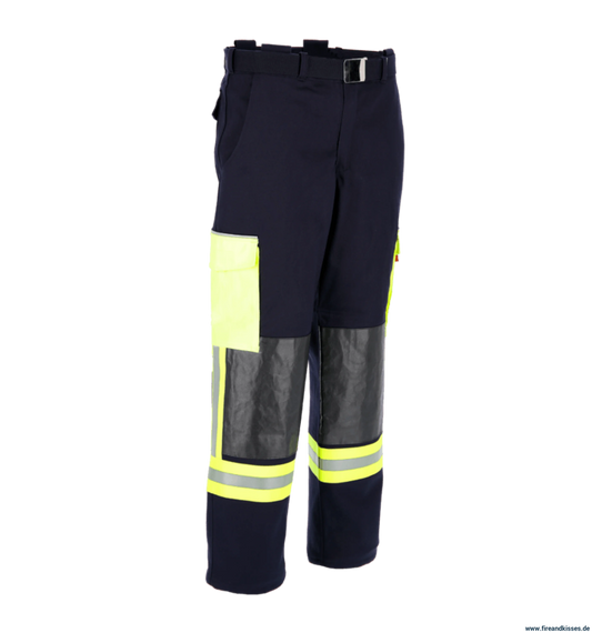 THL Bundhose Baumwolle FR Proban - Technische Hilfeleistung Feuerwehrhose EN 16689 Schwarzblau/Leuchtgelb Lange Größen