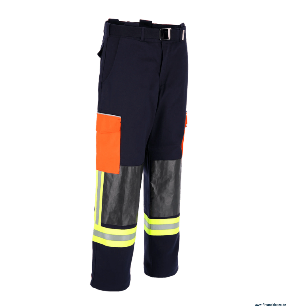 THL Bundhose Baumwolle FR Proban - Technische Hilfeleistung Feuerwehrhose EN 16689 Schwarzblau/Leuchtorange Kurze Größen