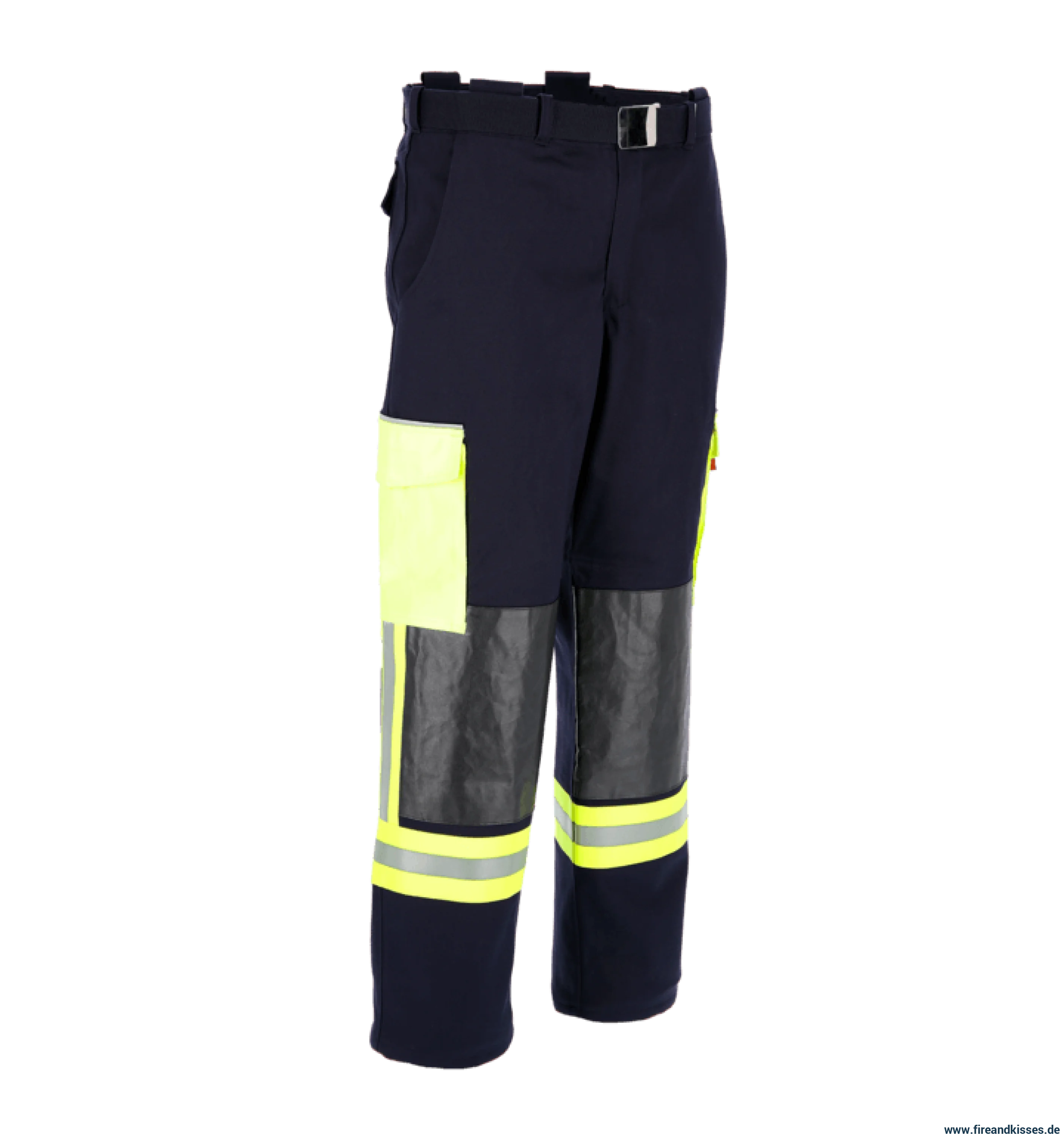 THL Bundhose Kermel/Viskose/Elasthan - Technische Hilfeleistung Feuerwehrhose EN 16689 Schwarzblau/Leuchtgelb Normale Größen