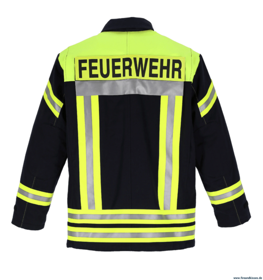 THL Einsatzjacke Baumwolle FR Proban - Technische Hilfeleistung Feuerwehrjacke EN 16689 Schwarzblau/Leuchtgelb Kurz Größen