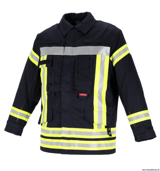 THL Einsatzjacke Baumwolle FR Proban - Technische Hilfeleistung Feuerwehrjacke EN 16689 Schwarzblau Langgrößen