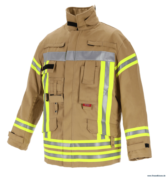 THL Einsatzjacke Baumwolle FR Proban - Technische Hilfeleistung Feuerwehrjacke EN 16689 Gold Kurz Größen