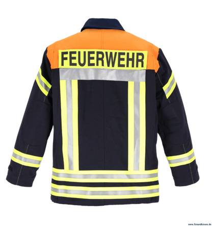 THL Einsatzjacke Kermel/Viskose/Elasthan - Technische Hilfeleistung Feuerwehrjacke EN 16689 Schwarzblau/Leuchtorange Normale Größen