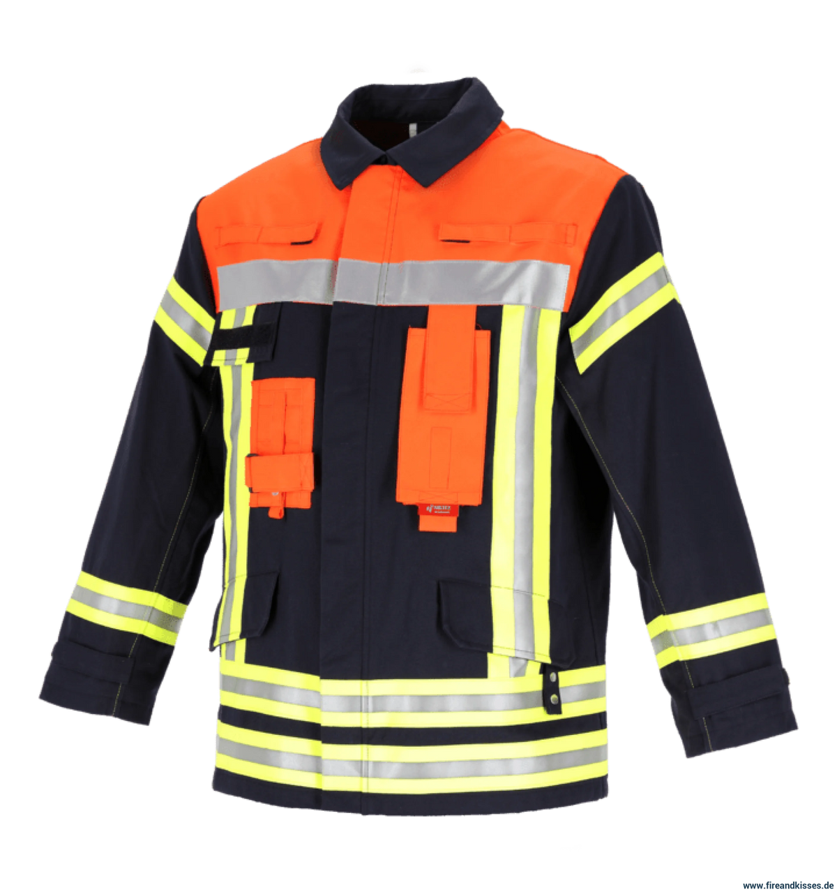 THL Einsatzjacke Kermel/Viskose/Elasthan - Technische Hilfeleistung Feuerwehrjacke EN 16689 Schwarzblau/Leuchtorange Normale Größen