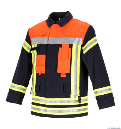 THL Einsatzjacke Kermel/Viskose/Elasthan - Technische Hilfeleistung Feuerwehrjacke EN 16689 Schwarzblau/Leuchtorange Normale Größen