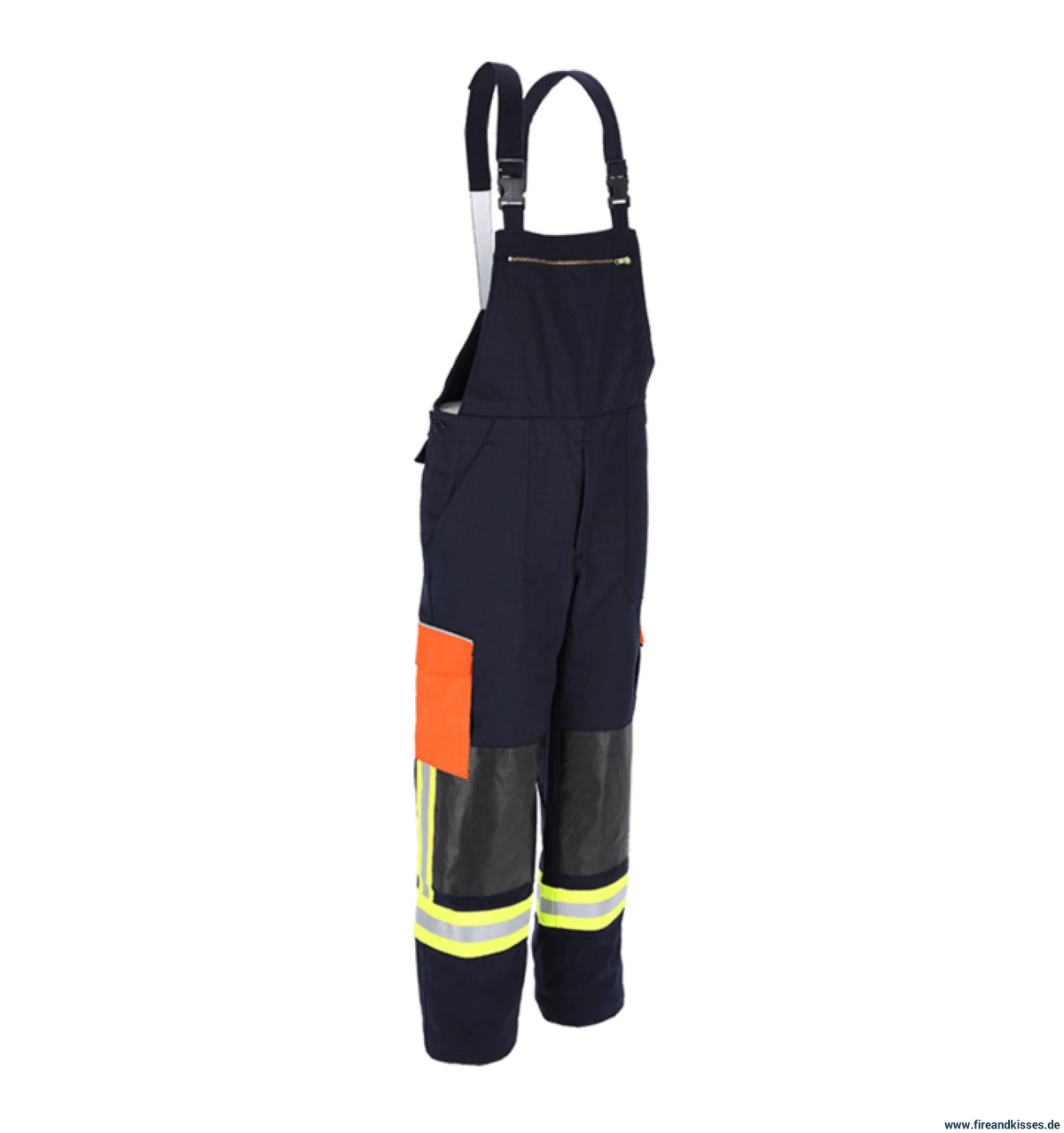 THL Latzhose Baumwolle FR Proban - Technische Hilfeleistung Feuerwehrhose EN 16689 Schwarzblau/Leuchtorange Lange Größen