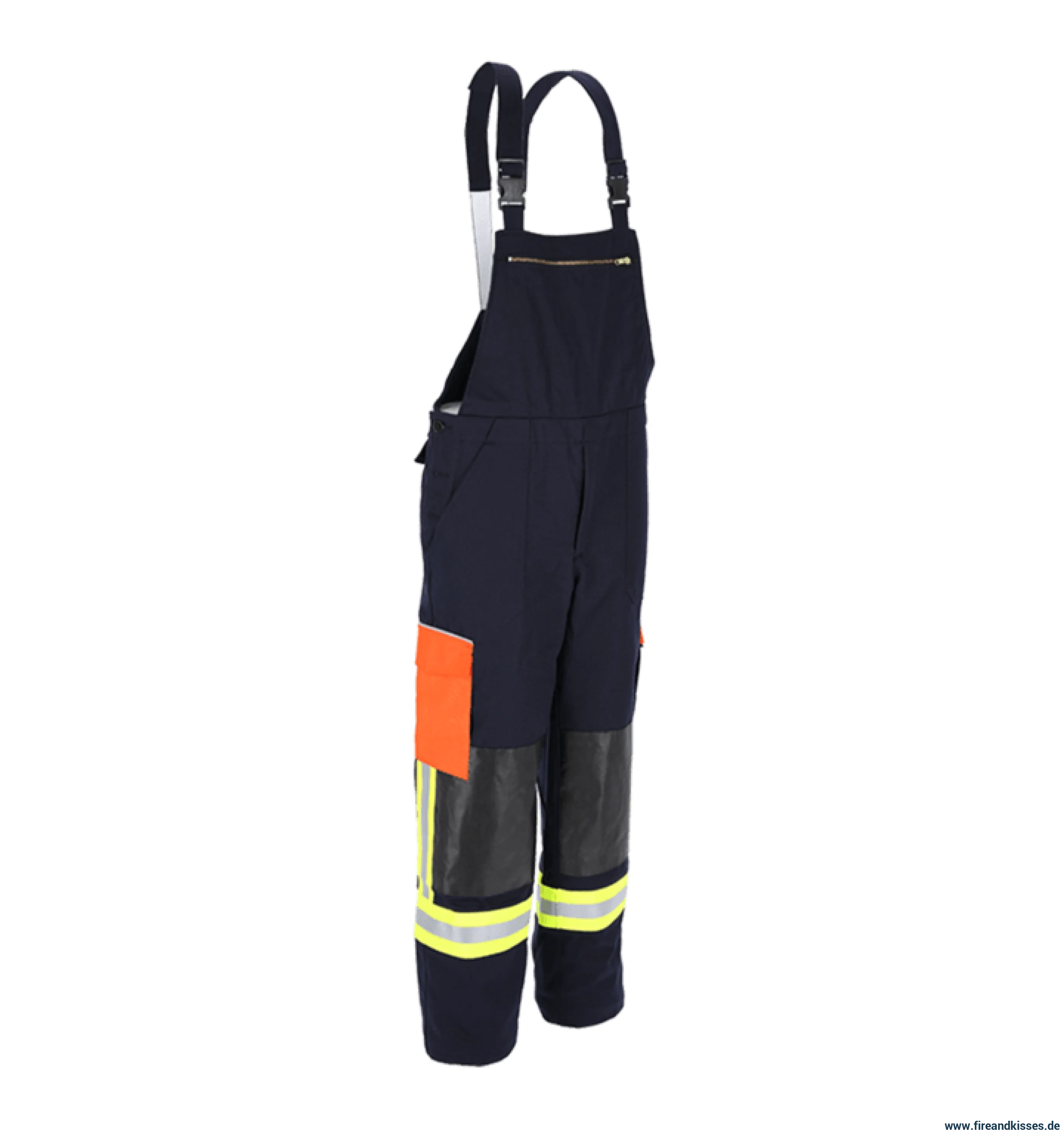 THL Latzhose Kermel/Viskose/Elasthan - Technische Hilfeleistung Feuerwehrhose EN 16689 Schwarzblau/Leuchtorange Normale Größen