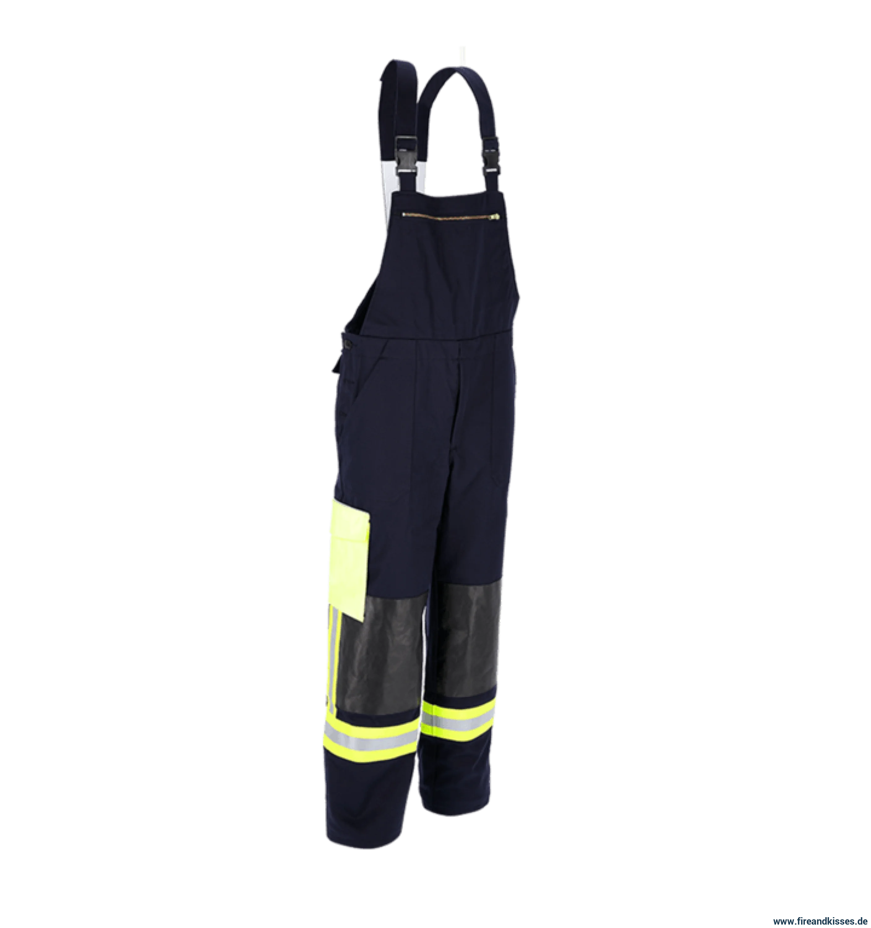 THL Latzhose Kermel/Viskose/Elasthan - Technische Hilfeleistung Feuerwehrhose EN 16689 Schwarzblau/Leuchtgelb Normale Größen