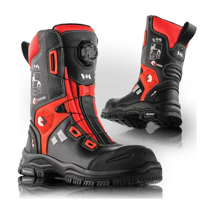 VM Footwear RED FIGHTER BOA Feuerwehrstiefel S3 in Schwarz und Rot