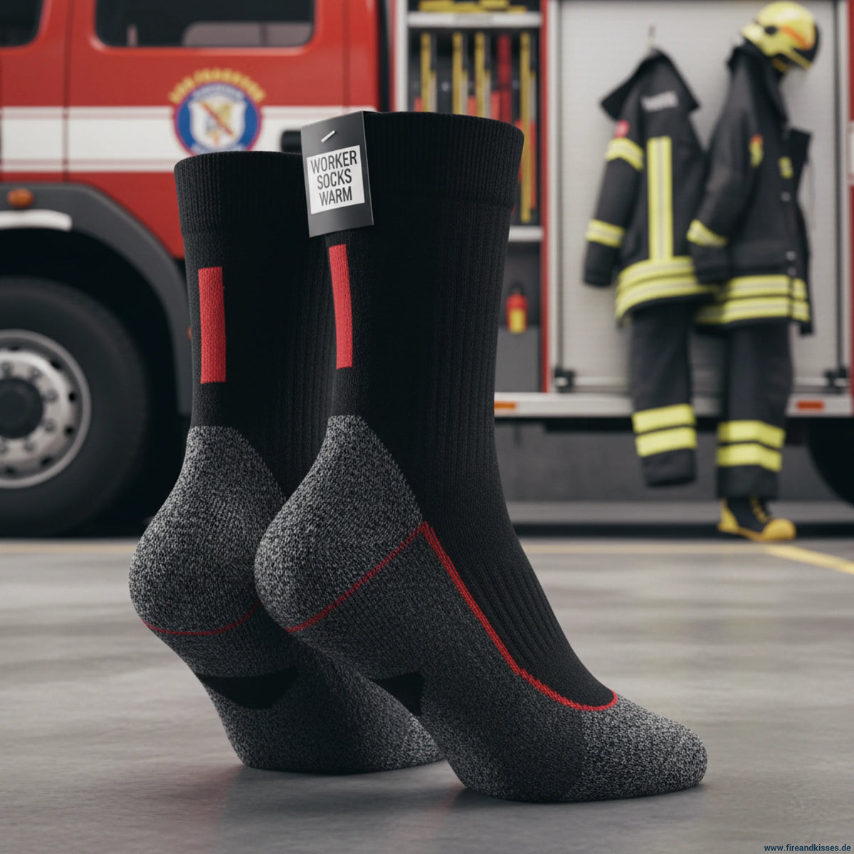Worker socks warm (black/red) – wärmende feuerwehr-einsatzsocke für stiefel und kalte dienste
