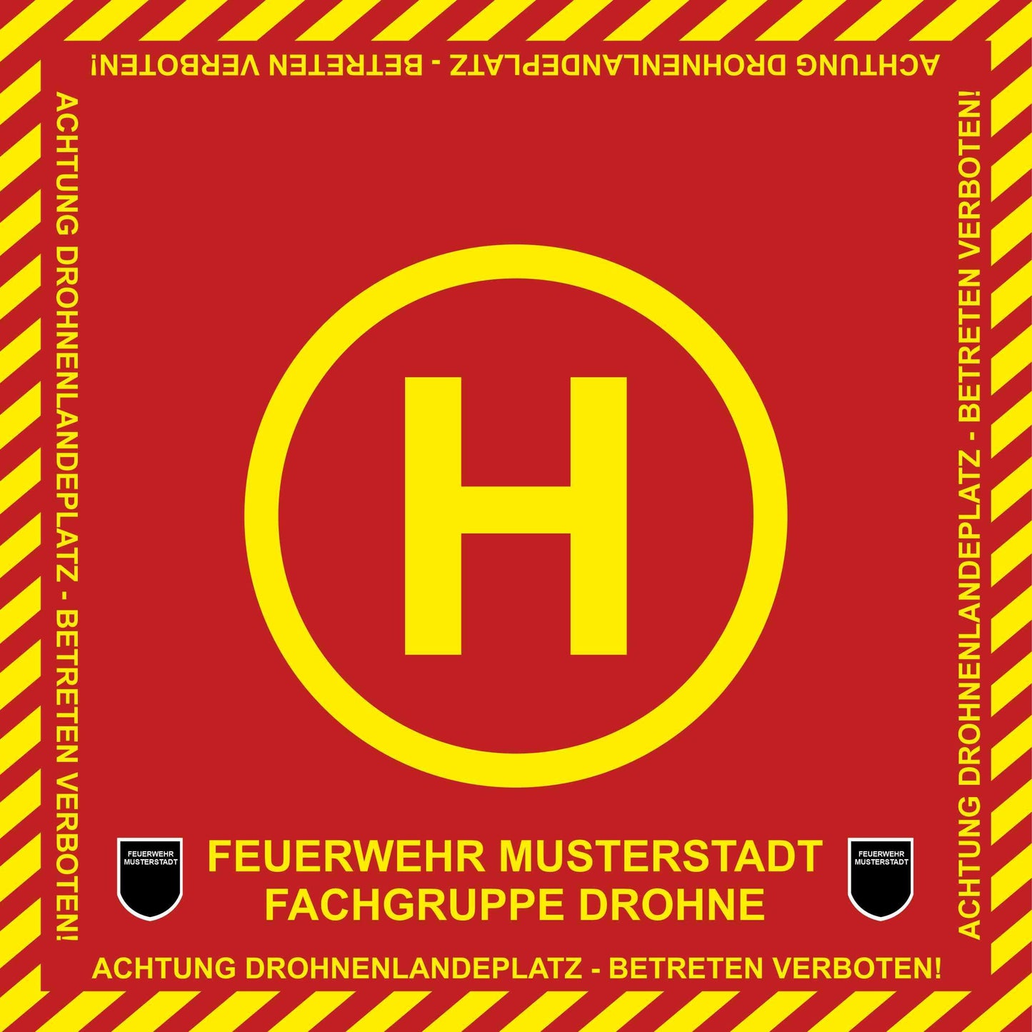 Fireandkisses BOS Feuerwehr Drohnen Landeplatz individual mit Wunschtext und Wappen - Fireandkisses