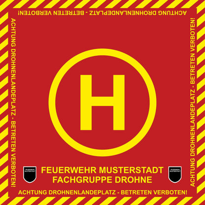 Fireandkisses BOS Feuerwehr Drohnen Landeplatz individual mit Wunschtext und Wappen - Fireandkisses