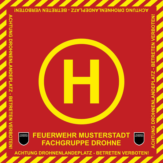 Fireandkisses BOS Feuerwehr Drohnen Landeplatz individual mit Wunschtext und Wappen - Fireandkisses